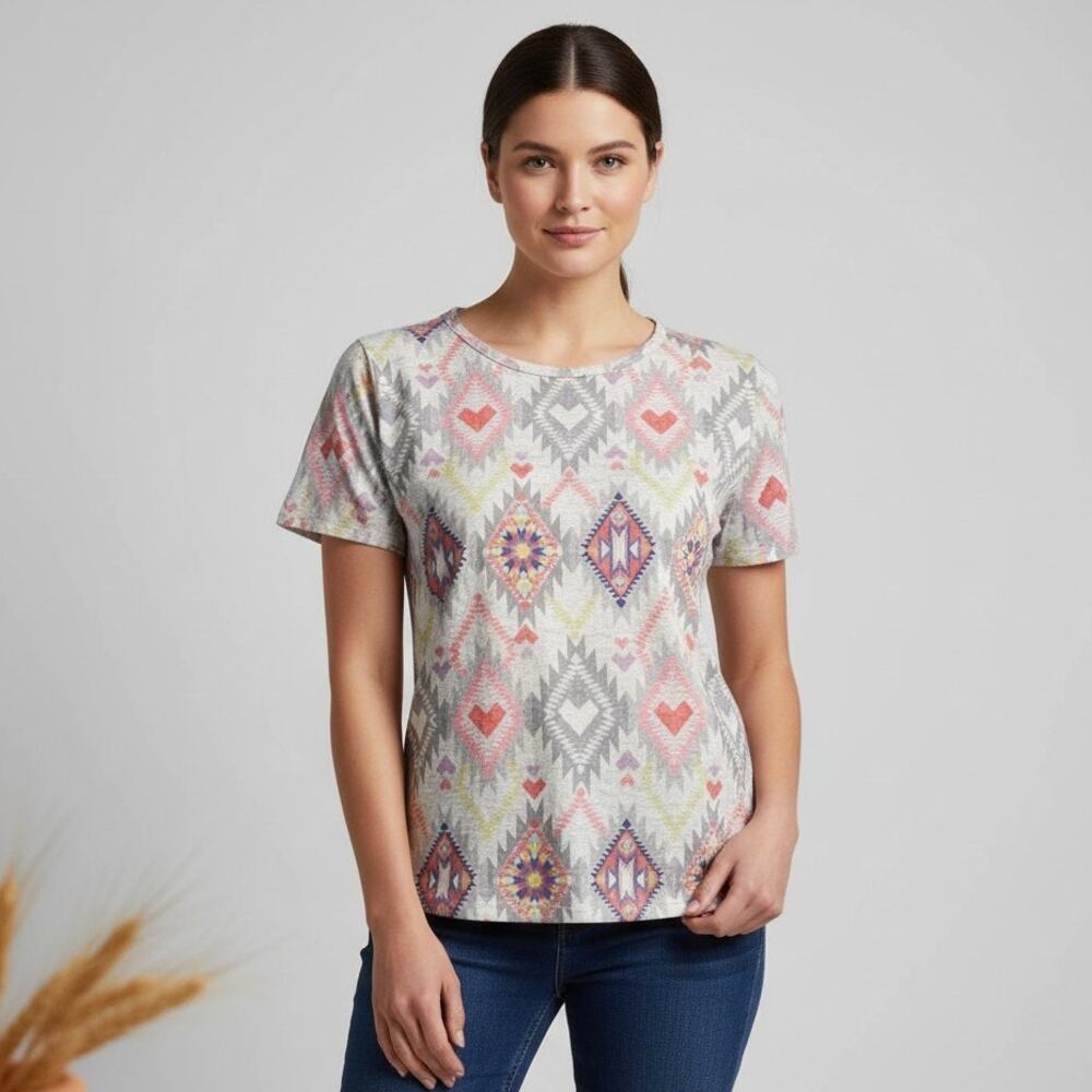 Madeline Sparklestein T Shirt Women’s Large S Aztec Short Sleeves Open Back